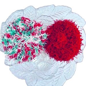 Hand Crafted Christmas Crochet Kitchen Scrubbing or Spa Pads Colorful Lot of Two